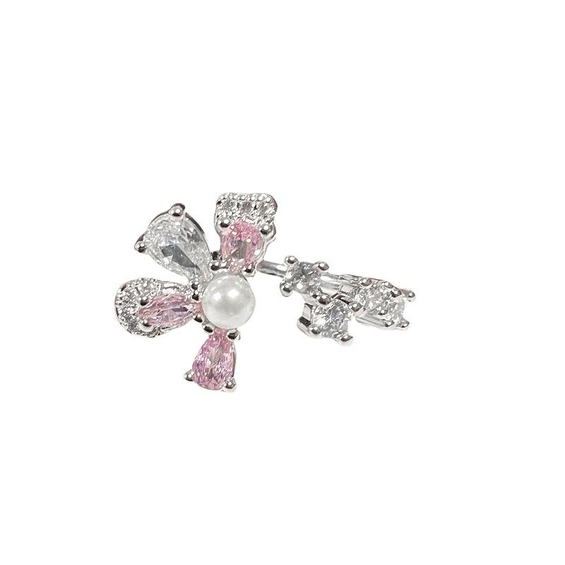 Sweet Pink Diamond Ice Flower Full Of Diamonds Zircon Temperament Flower Opening Ring Niche Design Sense Light Luxury High Sense Ring