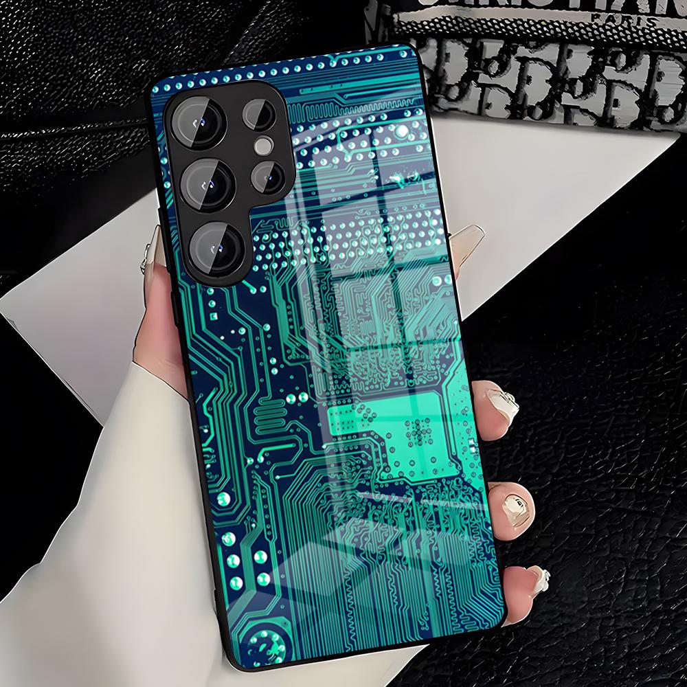 Креативный чехол для телефона с рисунком печатной платы Для Samsung S26 S25 Plus S20 S20 Plus S22 Ultra S23 FE S21 Plus S21 Ultra Стеклянная крышка