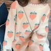 Fruit Jacquard Women's Sweater Long Sleeved Round Neck Plush Female Knitted Sweaters Autumn Warm Loose Woman Trendy Top