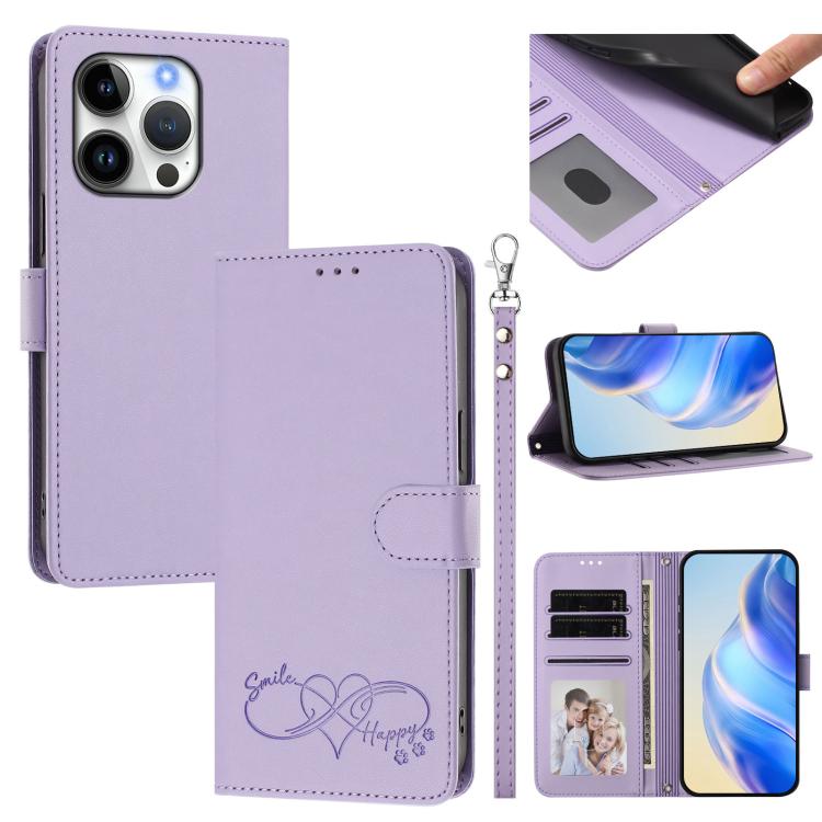 Happy Heart Pattern Magnetic Closure Vegan Leather Phone Case With Wrist Strap For iPhone Shockproof Protective Cover