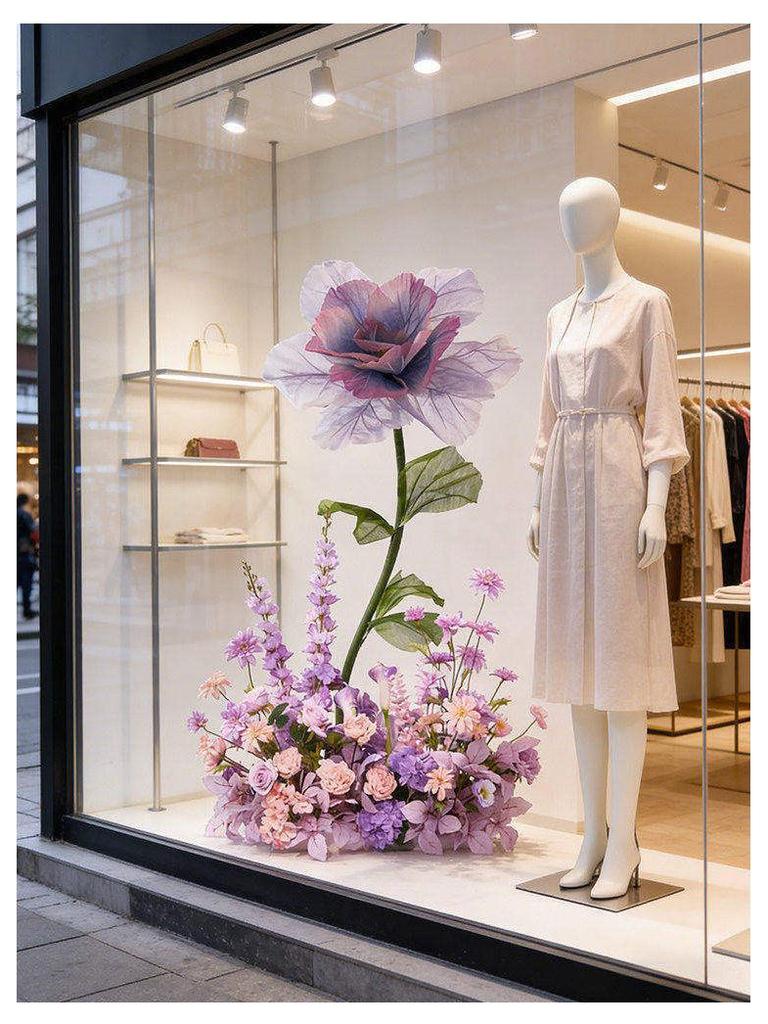 Purple Artificial Flowers for Window Display, Scene Decoration, and Clothing Store Visual Merchandising