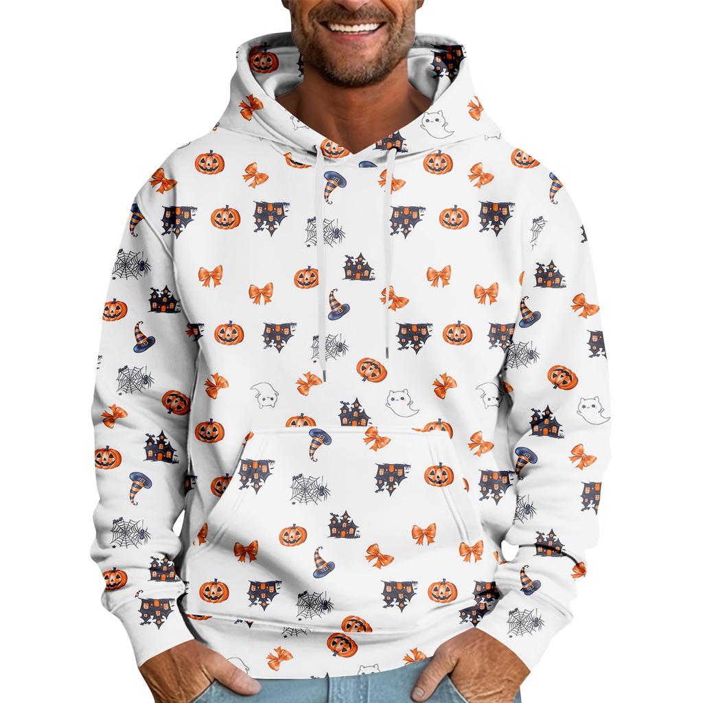 Halloween Print Men's Loose Hooded Sweatshirt