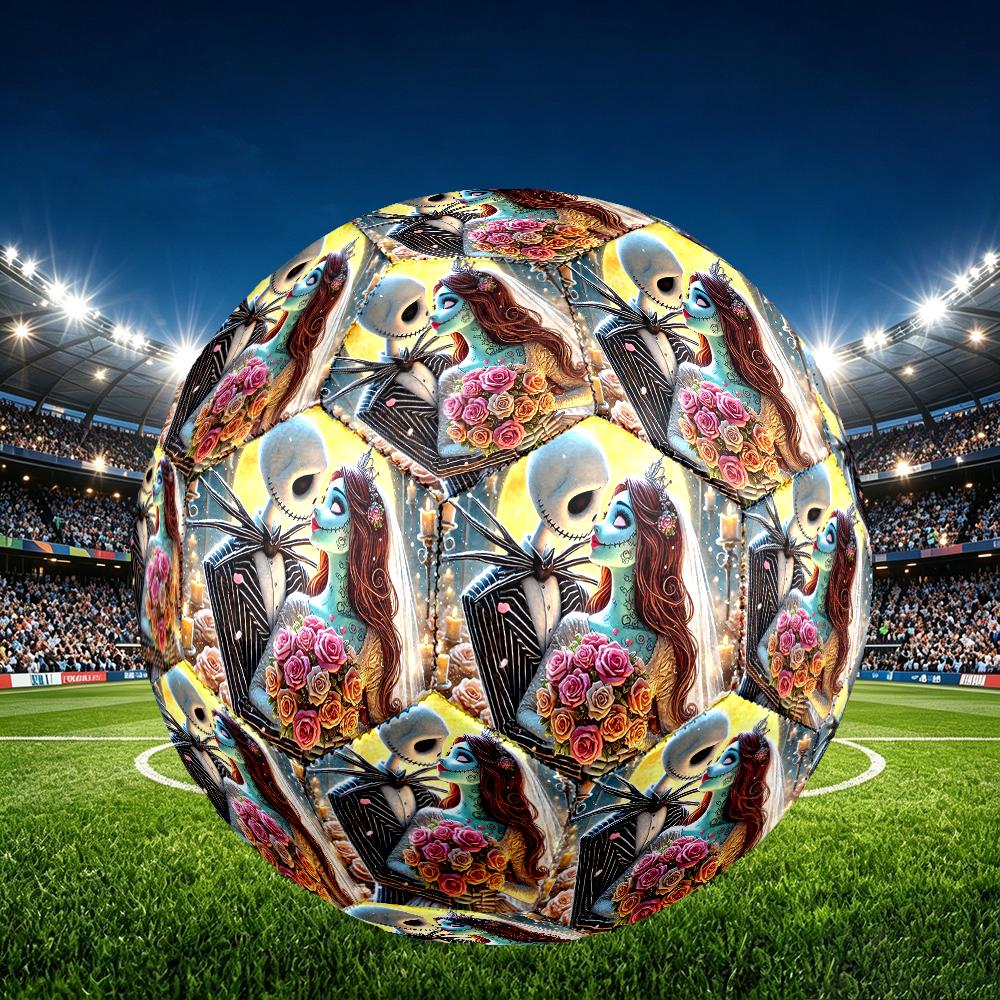 Size 5 Soccer Ball - Outdoor Sport Football with Halloween Jack Sally Skull Pattern, Ideal Gift for Birthdays, Christmas, Father's Day, Graduation