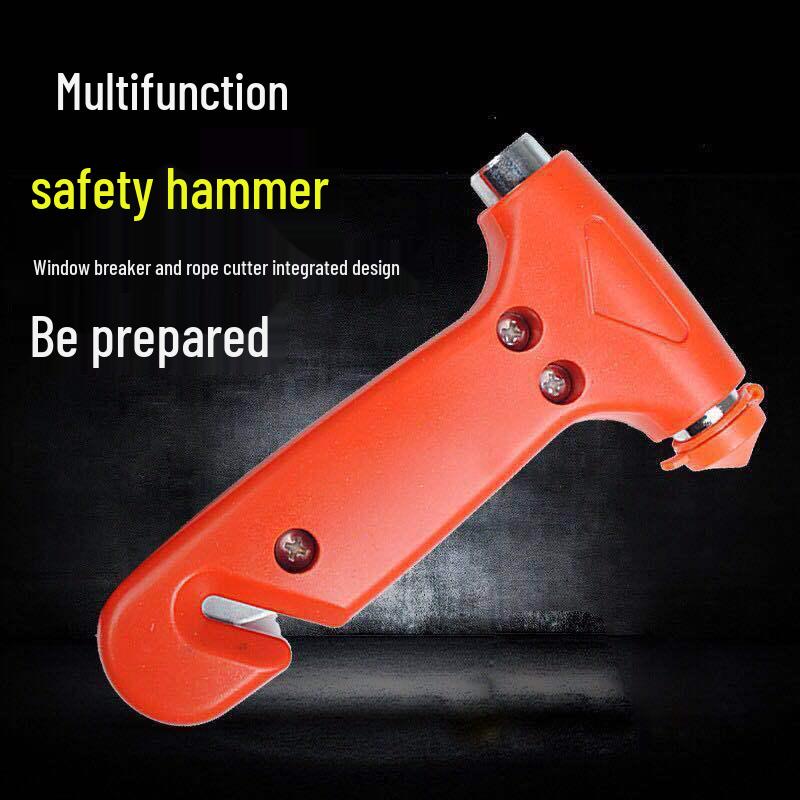 Portable Car Safety Hammer & Rope Cutter: 2-in-1 Emergency Tool for Window Breaking and Escape.