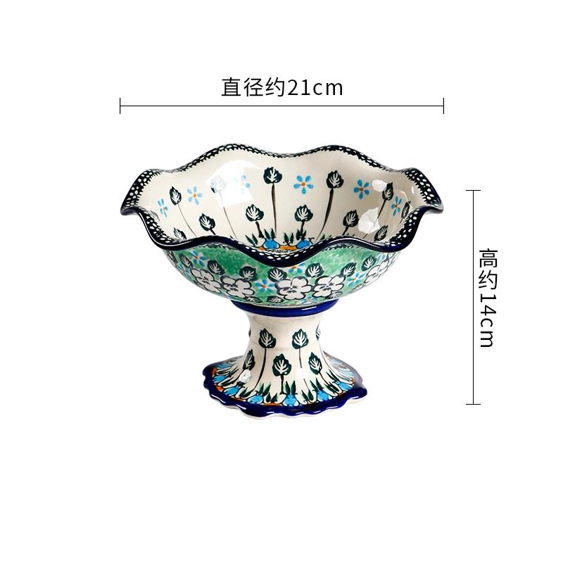 Творческие расписные керамические миски для послеобеденного чая, высокие ножки, фруктовые салатницы, изысканные блюда, тарелки, изысканная домашняя посуда