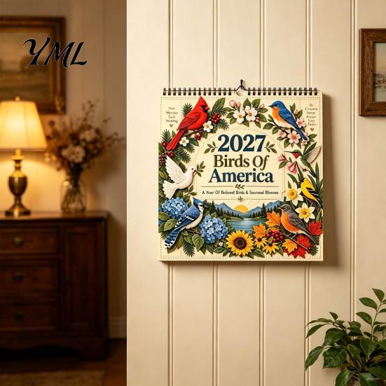 Student Desk Accessory 2027 Bird Wall Calendar, Beautiful Birds & Nature Monthly Planner Small Space with Coil Binding, Thick Art Paper for