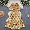 Elegant Vintage Floral Dress for Women Summer Lace Up Slim Waist Dresses Y2k Puff Sleeve Loose Dresses