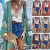 Summer Bohemian Beach Printed Cardigan Jacket Long Sleeve Leisure Holiday Beach Swimsuit Blouse Shawl Long Coat M-5XL