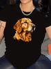 Women's Casual Golden Retriever Graphic T-Shirt Round Neck Short Sleeve Sportswear Top Fashionable Pet Lover Tee Shirt