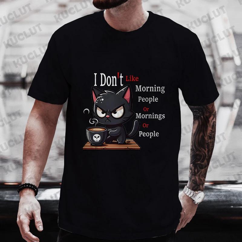 Men's Street Wear Cat Lover Funny Coffee Because Murder Print T-shirt Short Sleeve O-neck Streetwear Summer T Shirts Men