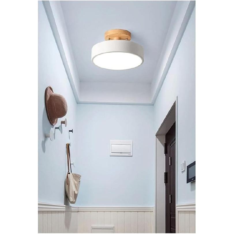 Nordic Log Round LED Semi-flush Mount Ceiling Light - Modern Dimmable Circular Hallway Light Fixture In White, Green, Gray, or Pink | Rustic Kitchen