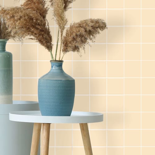 Remecle Tile Stickers, Mosaic Tile Wall Sheets [3D 25cm X 25cm Ecru Beige, Set of 20] Kitchen Stickers, Wallpaper, Tile, Heat Resistant, Waterproof, S