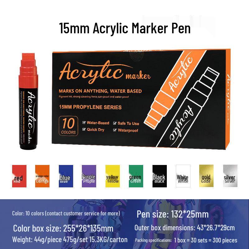 15mm Thick Acrylic Marker Pen for Anime Graffiti, Stackable Colors, Waterproof, Quick-Drying, Fade-Resistant