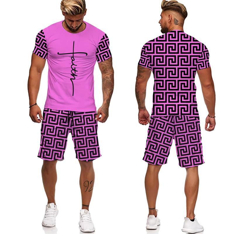 Summer Men's Fashionable Round Neck Streetwear Tracksuit - 3D Print Short Sleeve T-shirt And Shorts Set