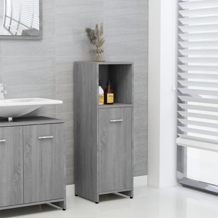825838 vidaXL Bathroom Cabinet Sonoma Grey 30x30x95 Cm Engineered Wood
