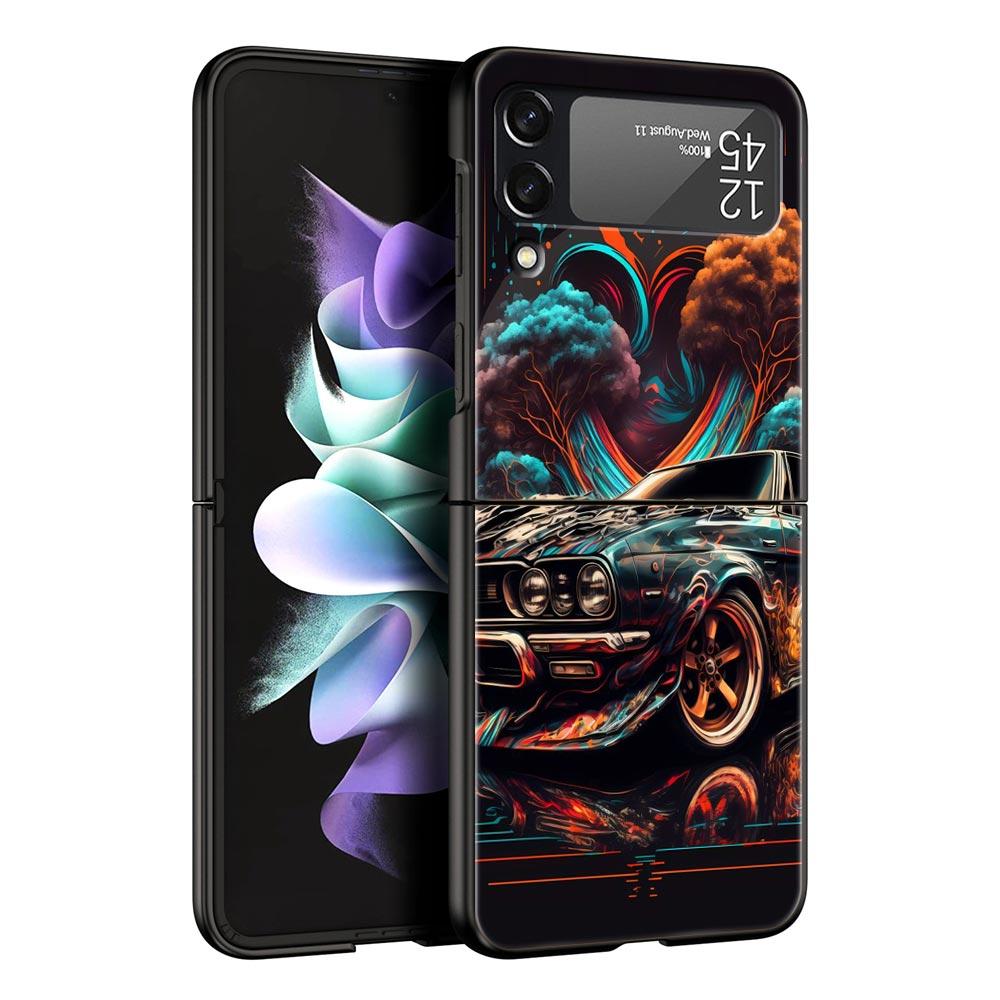 For Samsung Galaxy Z Flip 3 4 5 Hard Black Folding PC Phone Case Sports Car JDM Tokyo drift F1 Luxury For Samsung Z Flip3 Cover