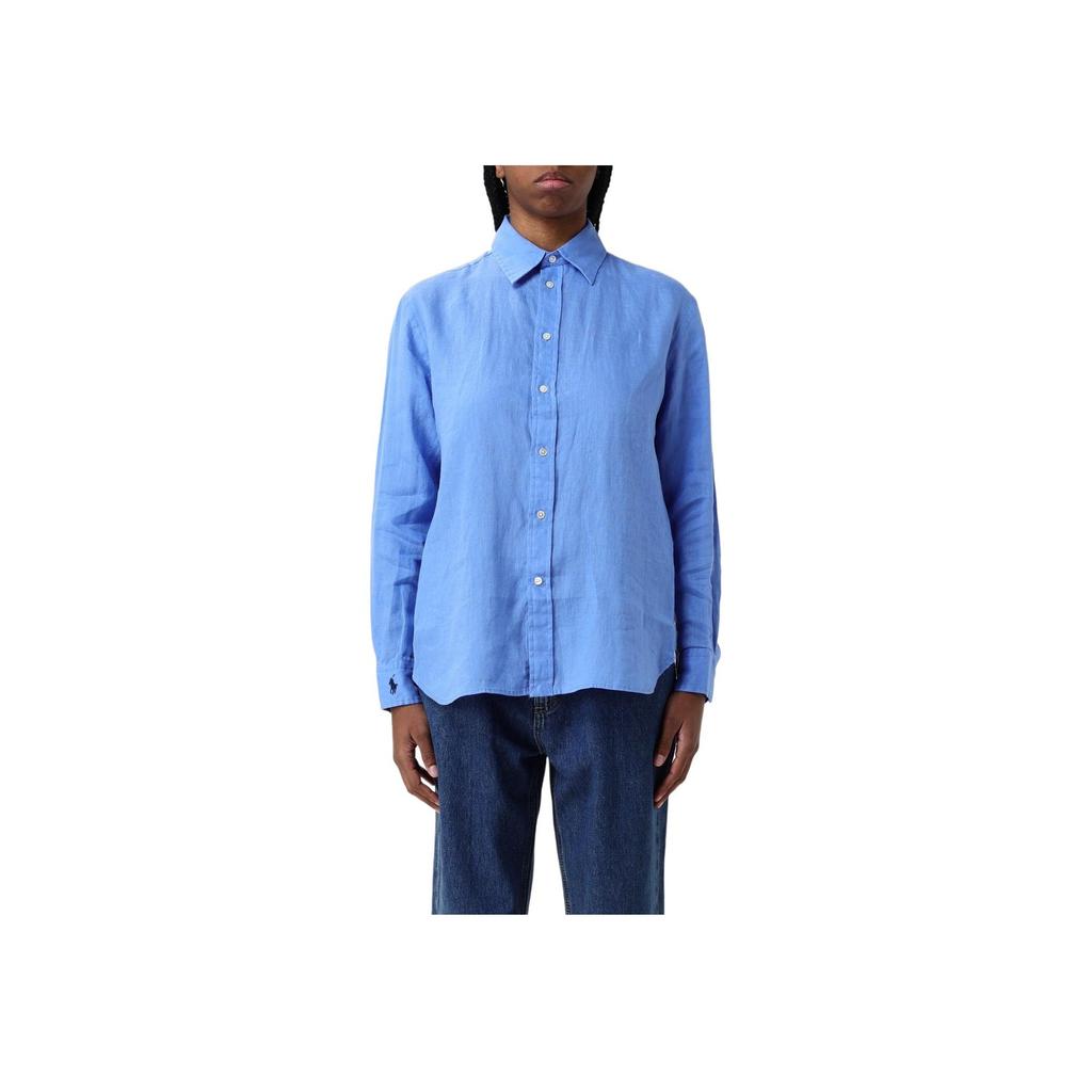 Polo Ralph Lauren Solid Color Long Sleeve Loose Shirt Women Shirts Blue 211968221-004