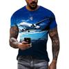 Men Summer Trend Casual Fun Round Neck Short Sleeve Fashion New 3D Printed Airplane Graphic T Shirts for Streetwear Tees Tops