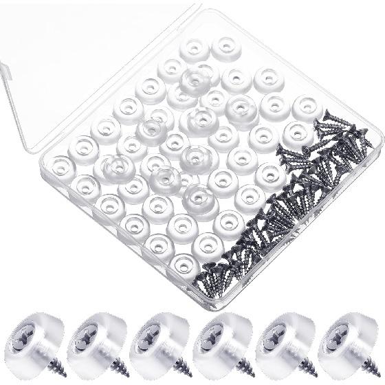 50 Pcs Cabinet Bumpers Clear Rubber Door Stops with Screws Sound Dampening Kitchen Cabinet Dots Pads for Drawers, Door, Wall Protection