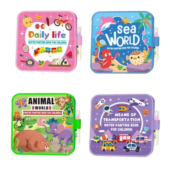 Книжка-раскраска акварелью Yousheng для детей, многоразовая книжка с картинками для акварели с кисточкой для воды, книжка для рисования без грязи для творческого обучения и развития мелкой моторики