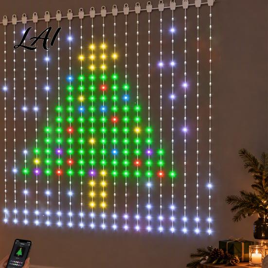 Addressable RGB String Lights Smart Curtain Light APP Control Christmas Light with DIY Animated Display And Music Sync Dynamic Party Decorations 400