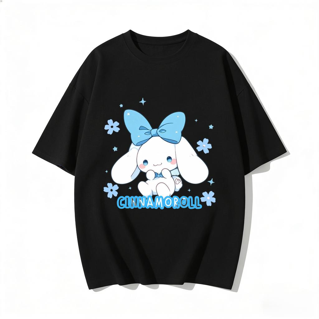 2026 New Arrival Kawaii Cinnamoroll Blue Bow Print Couple T Shirts Casual Loose Family Matching Outfits Parentchild Tees Tops