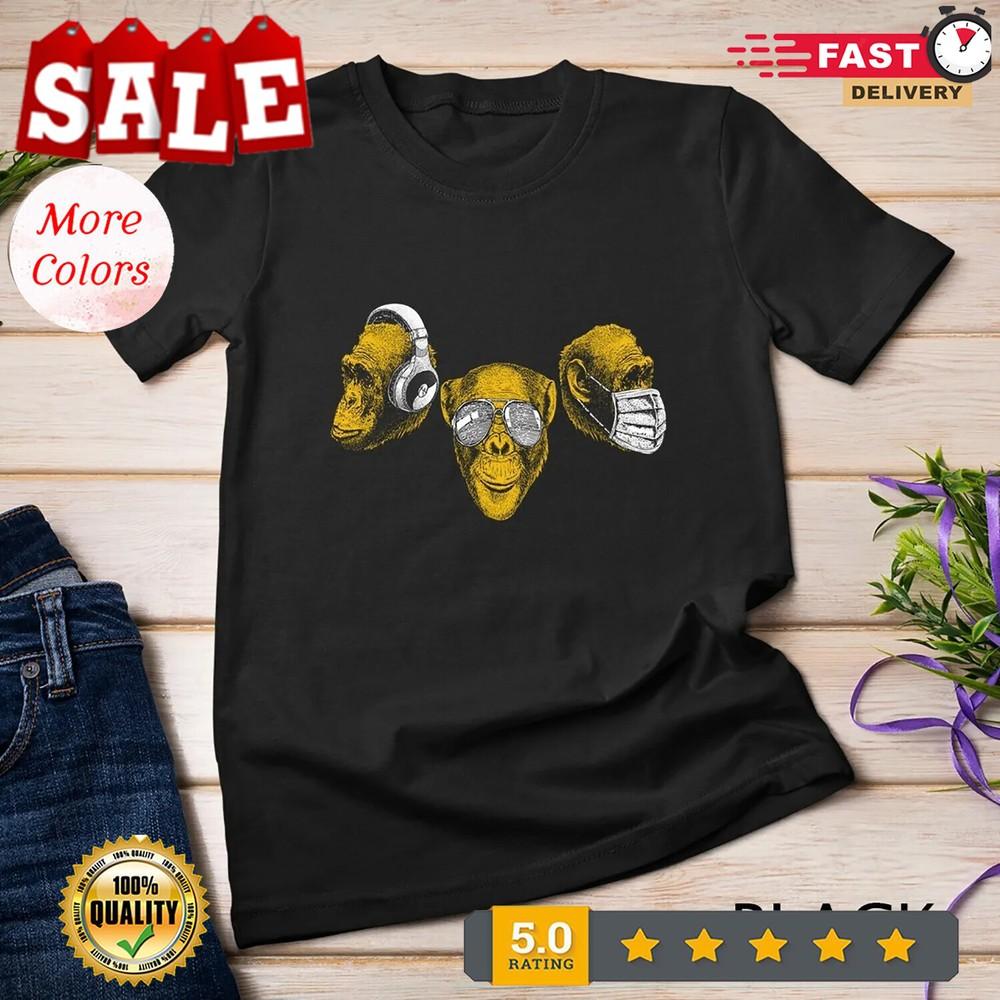2025/Three Chimpanzee Heads Wise Monkey Speak Hear & See No Evil Unisex T-shirt Unisex T-Shirt