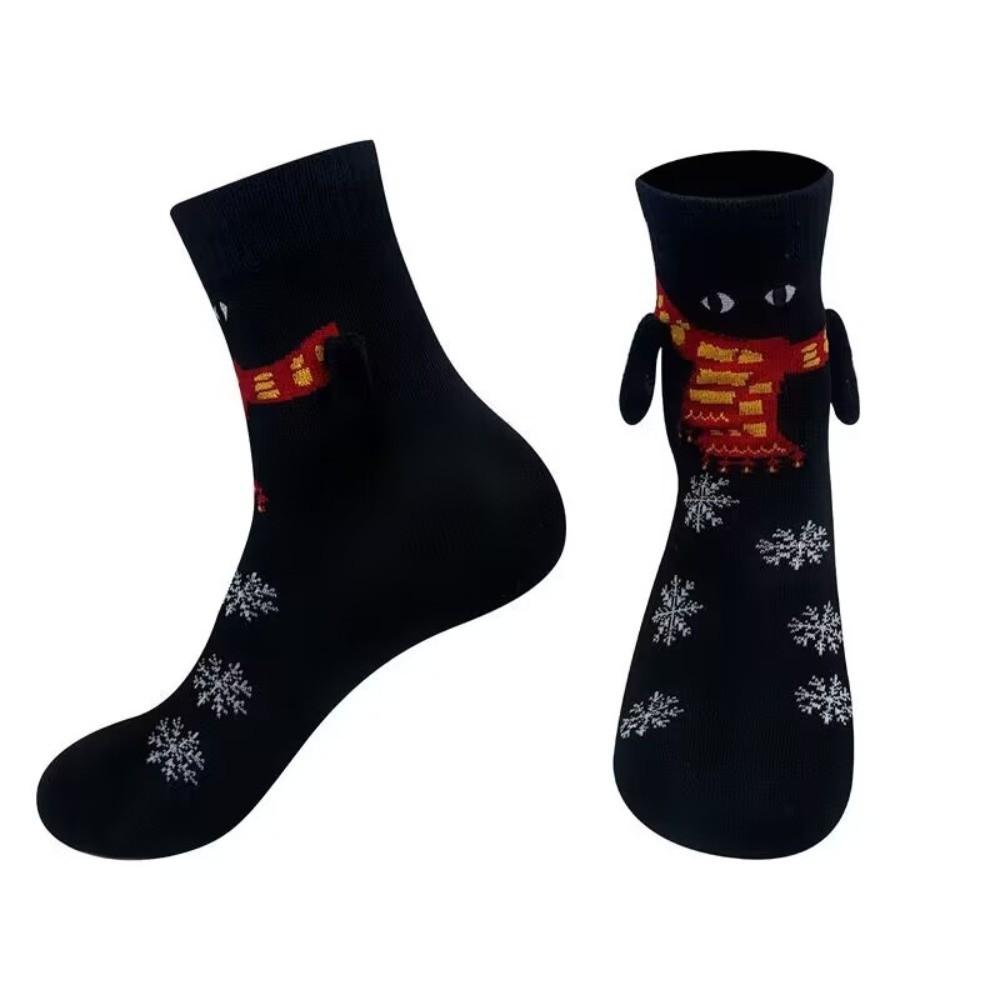 Cartoon Funny Xmas Sock Warm Mid-calf Socks Gifts Magnetic Holding Hands Socks For Women Men