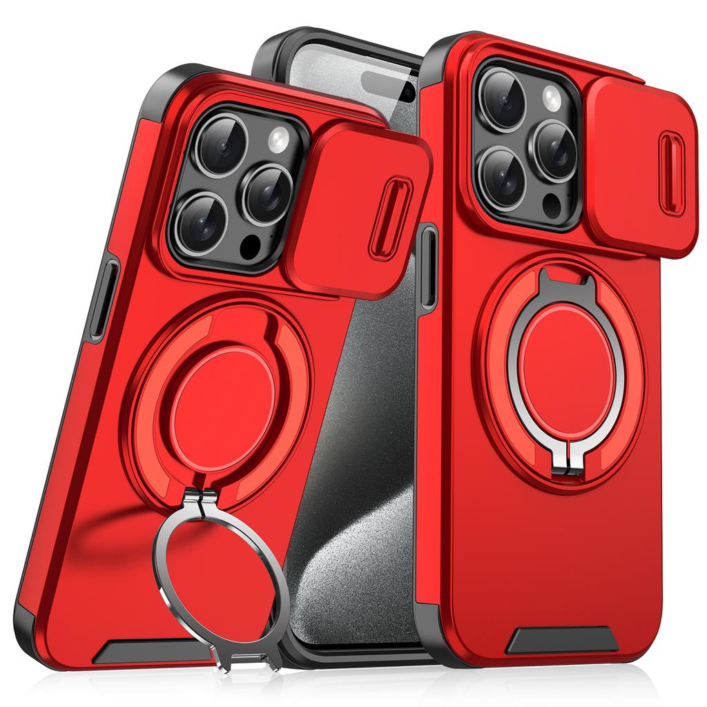 Heavy Duty Shockproof Phone Case with Slide Camera Cover & Ring Holder Stand for iPhone
