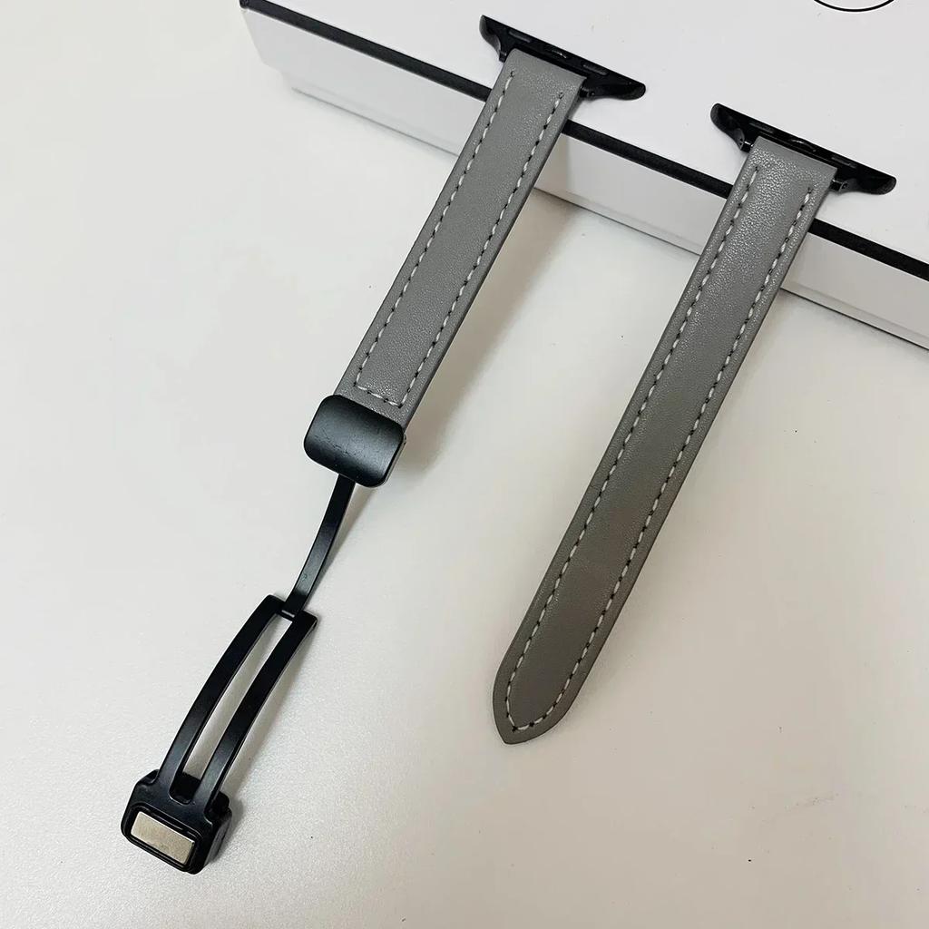 Magnetic Buckle Strap For Apple Watch 10 42/46mm SE 44 40mm 9 8 7 41 45mm Folding Slim Leather Bracelet iWatch Series 10 8 7 6 5