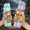 1PC Twin Country Dolls Cartoon 750ml Color Plastic Sports Water Bottle Leakproof Flip Straw Lid Suitable for Sports Office Home Use