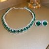 Luxury Necklace Earrings Sets Green Crystal Necklace Women Weddings Bride Zircon Accessories