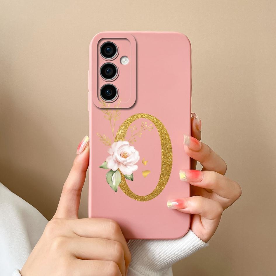 For Samsung Galaxy A35 F15 S24+ A15 S24 Ultra M15 A55 Back Cover Popular Flower Letters Cases Screen Protector Anti Drop Luxury Phone Bags For Samsung