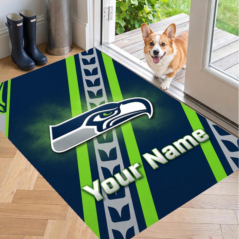 Custom Name Seattle Seahawks Crystal Velvet Floor Rug Personalized Text Soft Carpet Home Decor