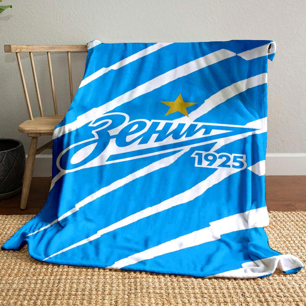 Zenit Logo with Star on Blue Stripes Patterned blanket, flannel, suitable for all seasons, home decor, warm and cozy