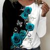 Women's Long Sleeve Flowers and Roses Pattern T Shirts Tops 2024 Autumn New Fashion  Women's Top Harajuku Fun Pullover Clothing