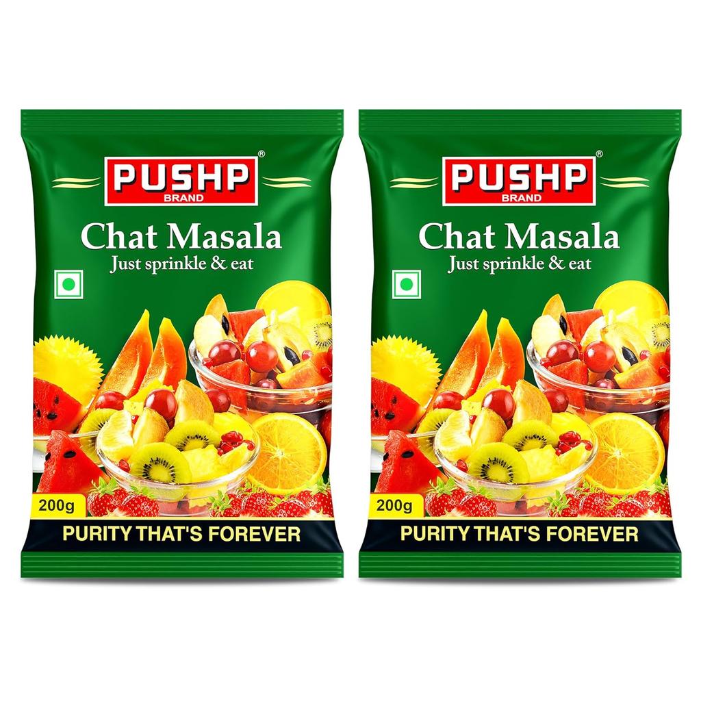Pushp Chat Masala Tangy And Spicy Seasoning Blend For Fruits Snacks Salads And Chaats Authentic Flavor Enhancer200G X Pack Of 2