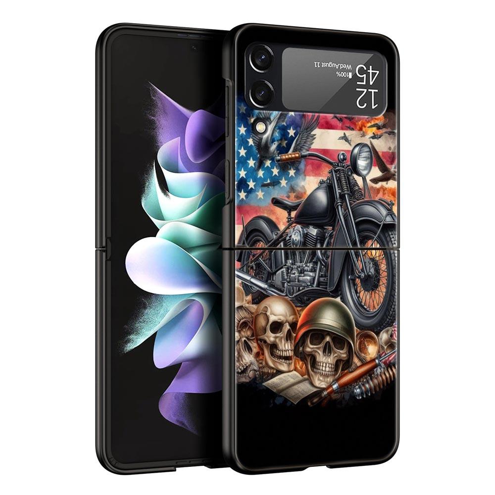 Цвета Винтажный Мотоцикл Расписной Жесткий ПК Чехол Для Телефона Для Samsung Galaxy Z Flip 7 6 5 4 Черный Чехол Для Galaxy Z Flip 3 Складной
