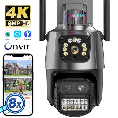 Новая 4K 9MP HD IP-камера ЕС для улицы, 8-кратный зум, три объектива, двойной экран, Wi-Fi, PTZ-камера, 4MP, полицейская световая сигнализация, видеонаблюдение Onvif ICSEE