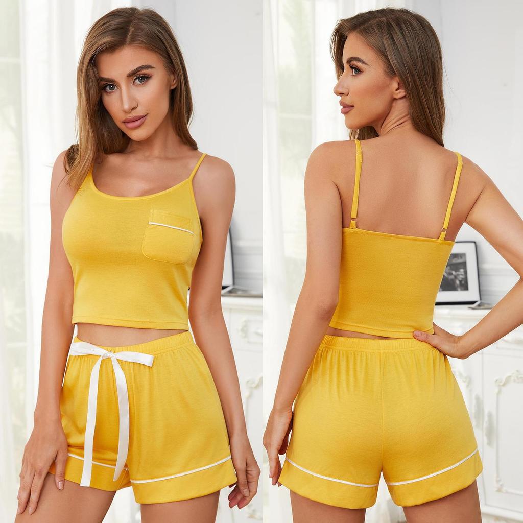 Женские спальные костюмы, топы и шорты на шнурке, удобные пижамы, комплект из 2 предметов, одежда для ночного отдыха, летний домашний повседневный костюм