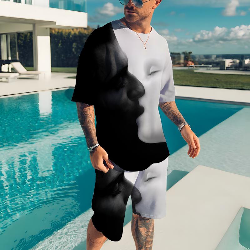 Men's Sets Tracksuit Male 2 Piece Clothes Short Sleeve T-Shirt Suit Fashion Streetwear 3D Print Sports Oversized Beach Shorts