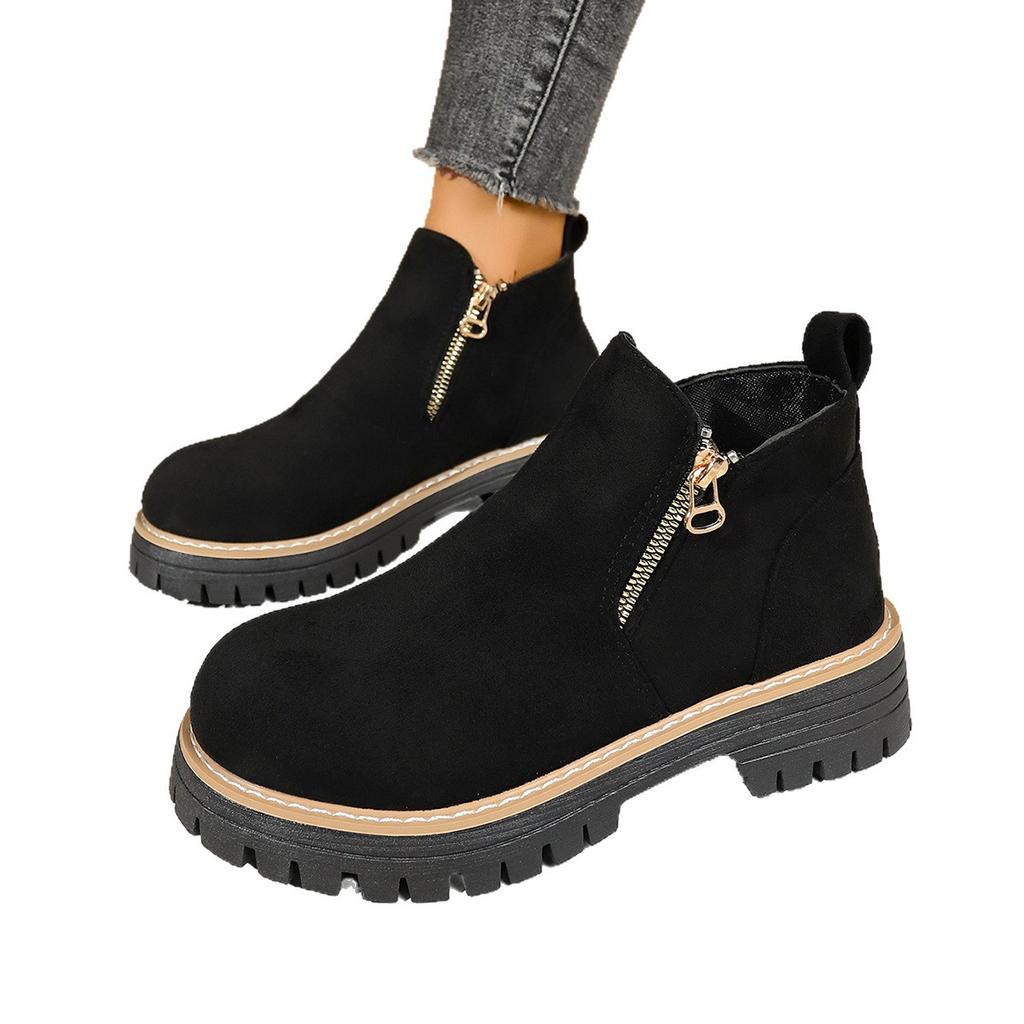 2025 ботинки мартин с круглым носком и боковой молнией, короткие ботинки на толстом каблуке, новые осенне-зимние, большого размера, женские короткие ботинки для внешней торговли