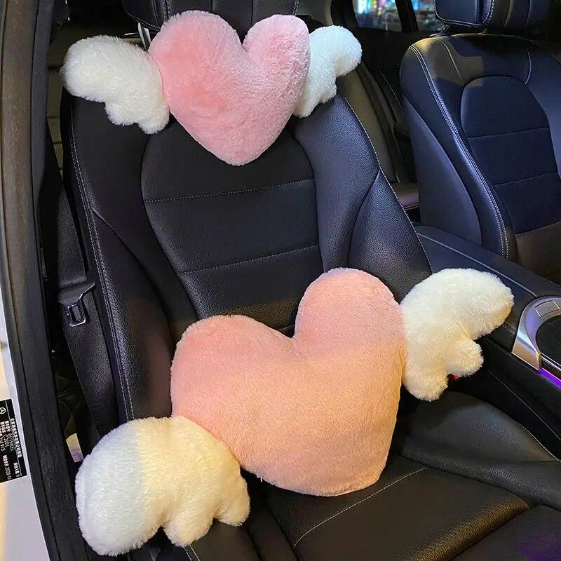 JINSERTA подголовник автомобиля в форме сердца, плюшевая подушка для шеи, подушка для спинки сиденья, подушка для поясничной поддержки, универсальная автомобильная подушка