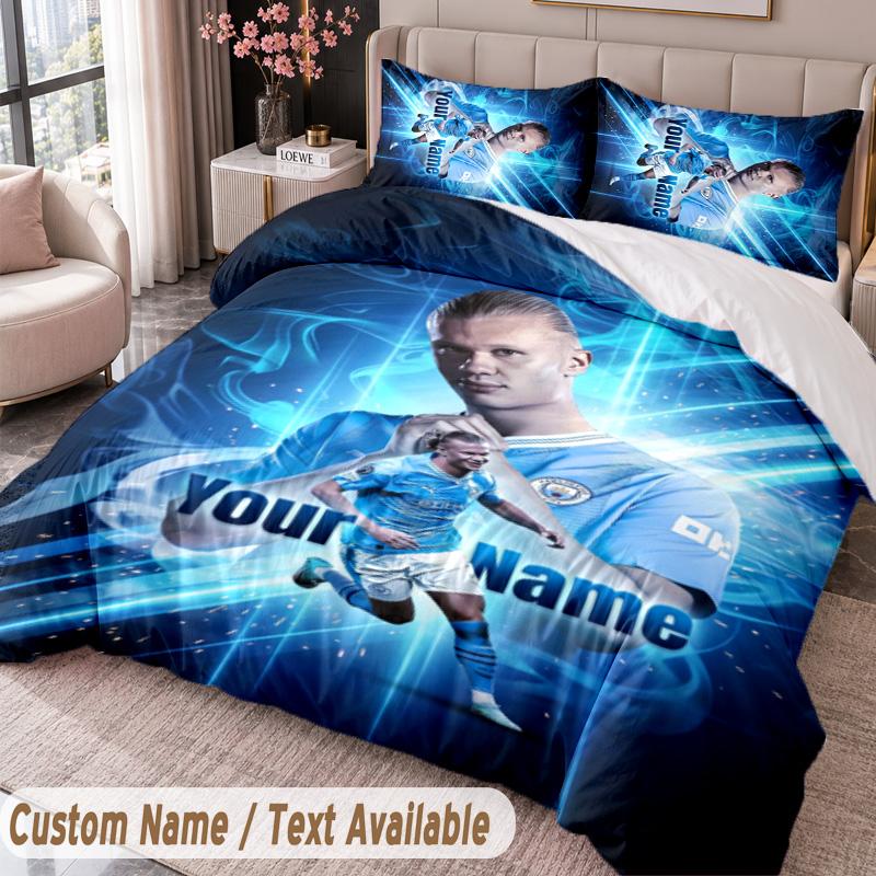 Erling Haaland Printed Bedding Set Custom Name Text 1 Duvet Cover 2 Pillowcases For Bedroom