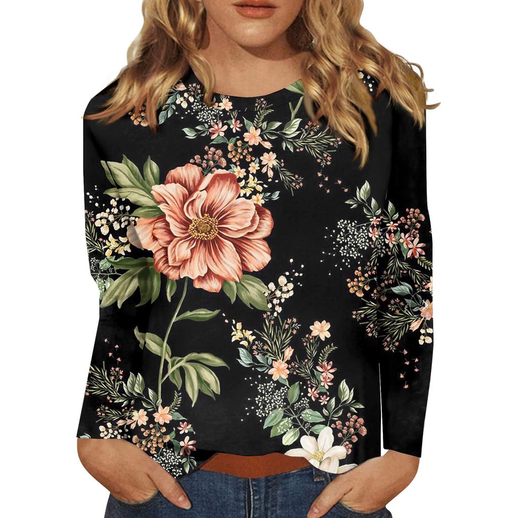 Женская модная повседневная футболка с круглым вырезом и длинным рукавом с принтом, топ