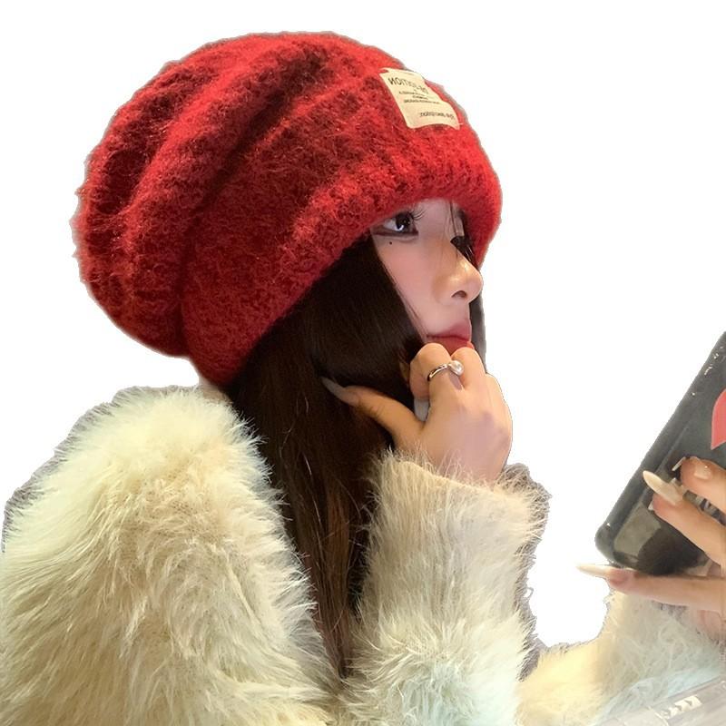 Корейская милая шапка из шерсти с большой головой, осенне-зимняя, повседневная, универсальная, шапка-мешок на голову, ветрозащитная, теплая для ушей, вязаная шапка