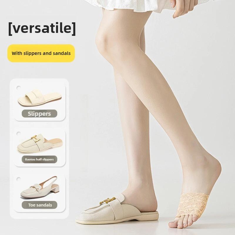 Invisible Sandals for Women Lace Half Length Socks Non Slip Cotton Sole Forefoot Pads Sports Comfort Insoles Barefoot Ready