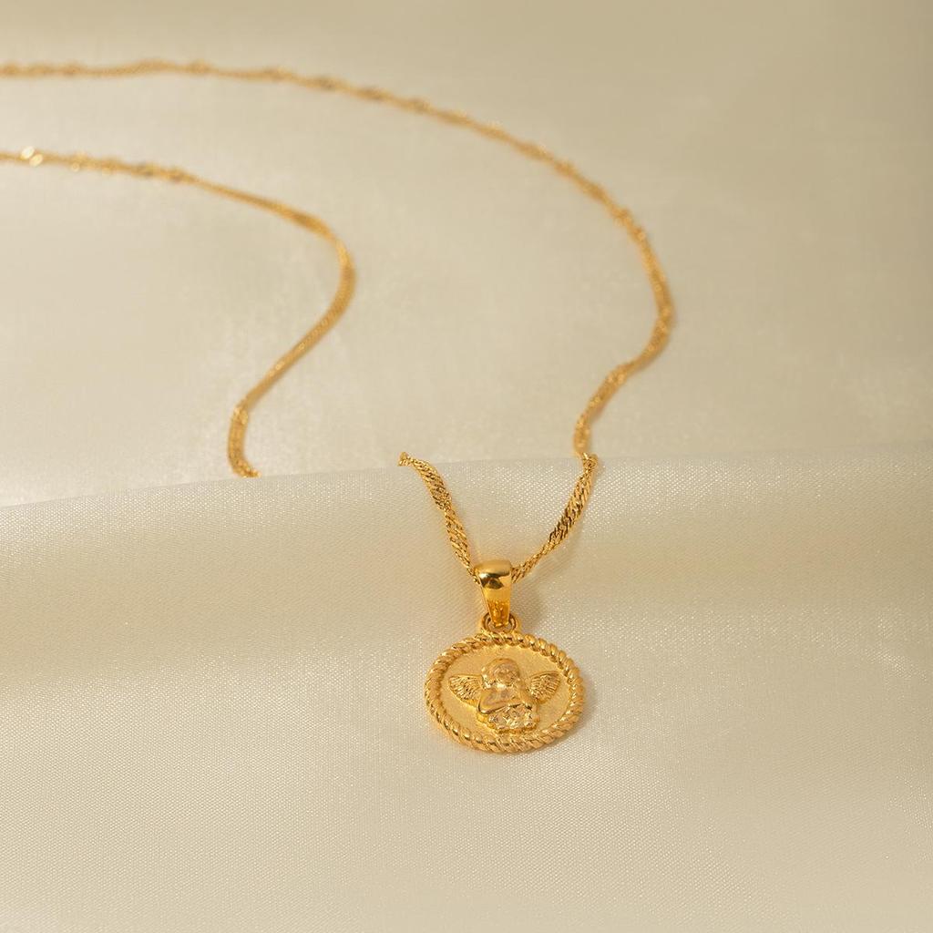 Ожерелье из нержавеющей стали с покрытием из 18-каратного золота, с кулоном в виде ангела Купидона