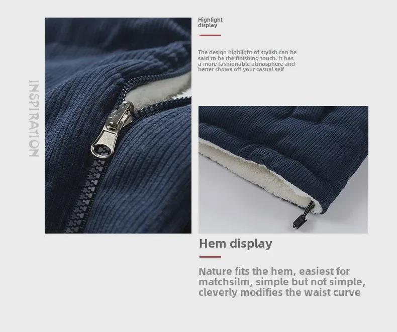 Модная вельветовая двухсторонняя хлопковая куртка для мужчин: Зимний бархатный наряд из толстой овчины, теплый парный наряд.