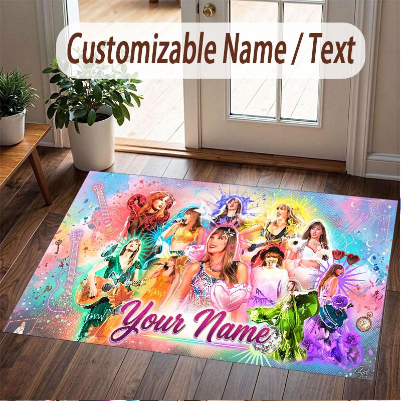 Custom Name Crystal Velvet Rug,Taylor Swift Comfortable Anti Slip Floor Mat For Room Decoration